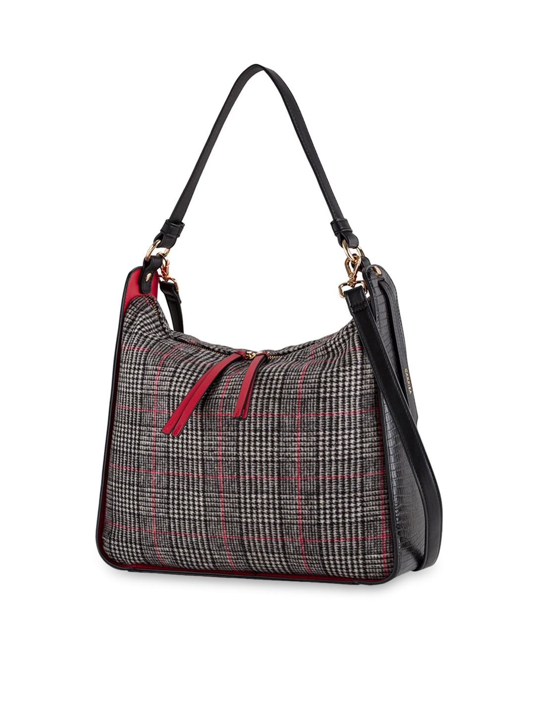 

CARPISA Black & Beige Checked Oversized Shoulder Bag
