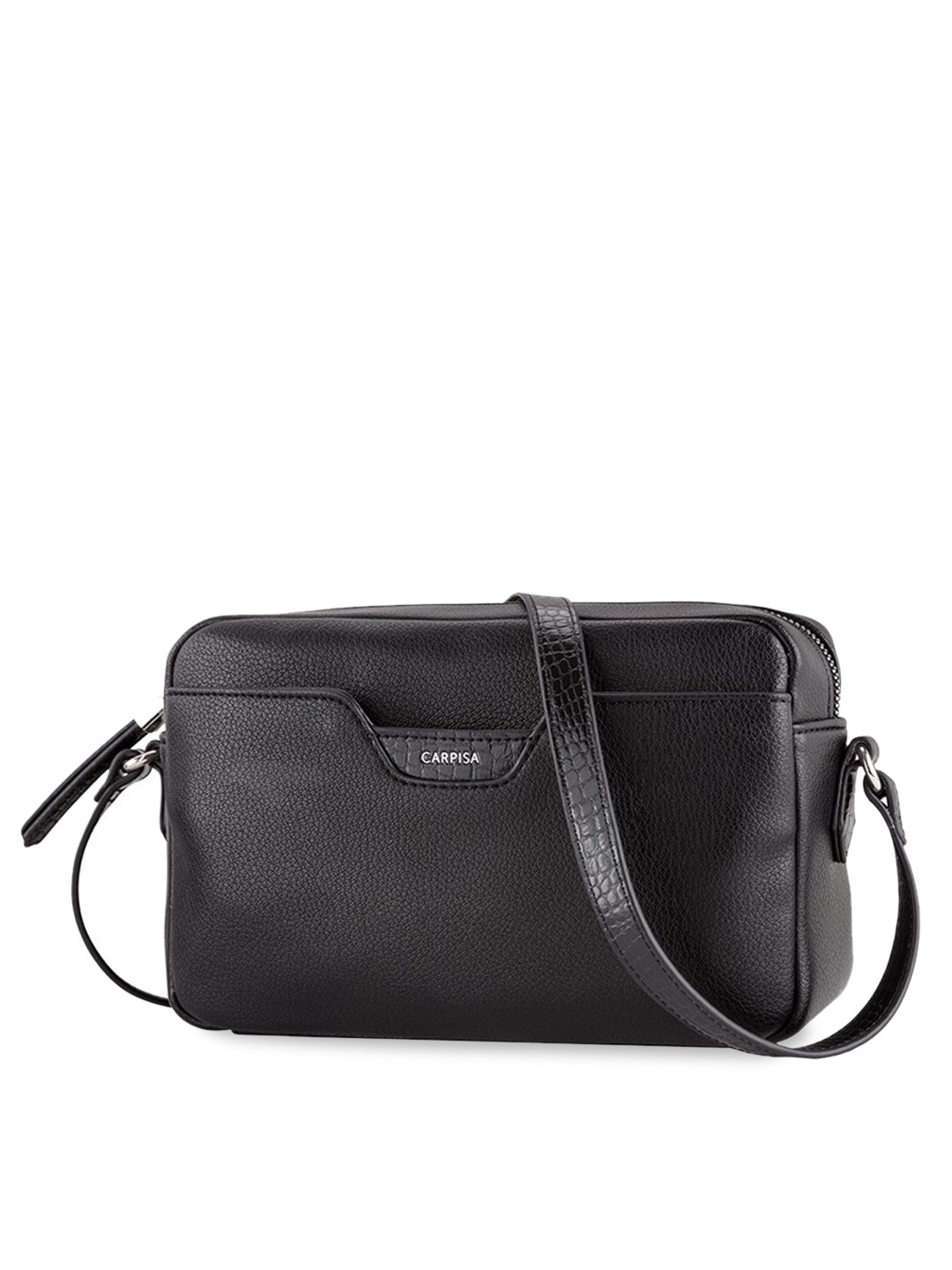 

CARPISA Black Textured Oversized Structured Sling Bag