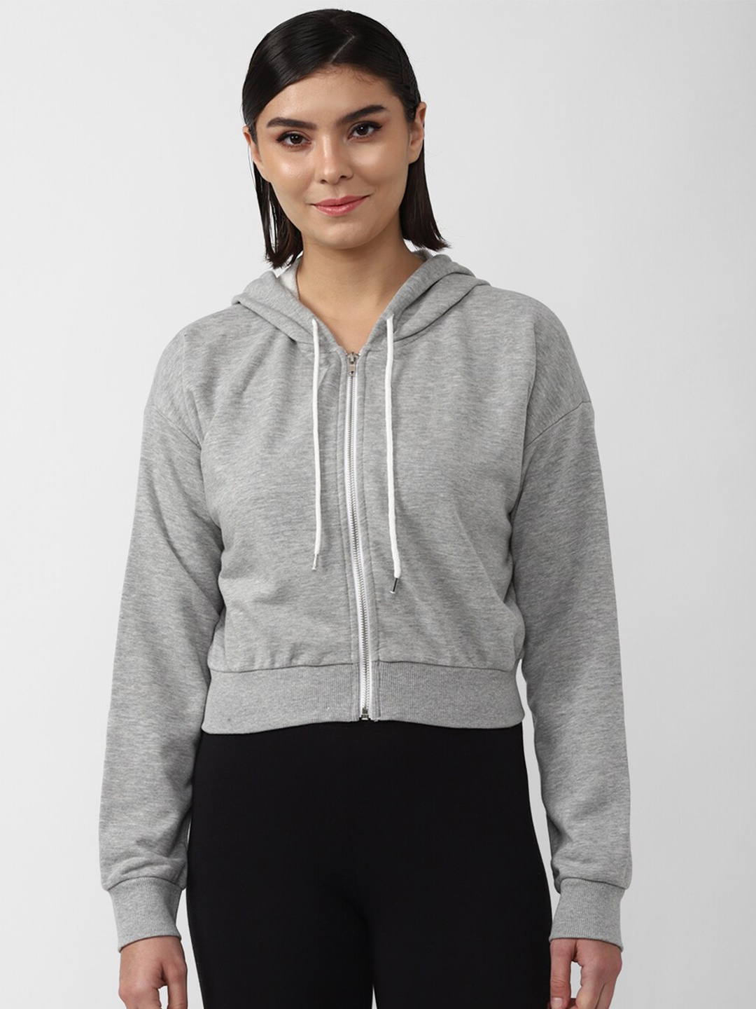 

FOREVER 21 Women Grey Hooded Sweatshirt