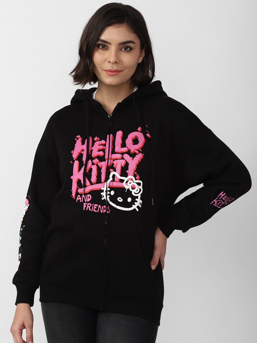 

FOREVER 21 Typography Printed Hooded Sweatshirt, Brown