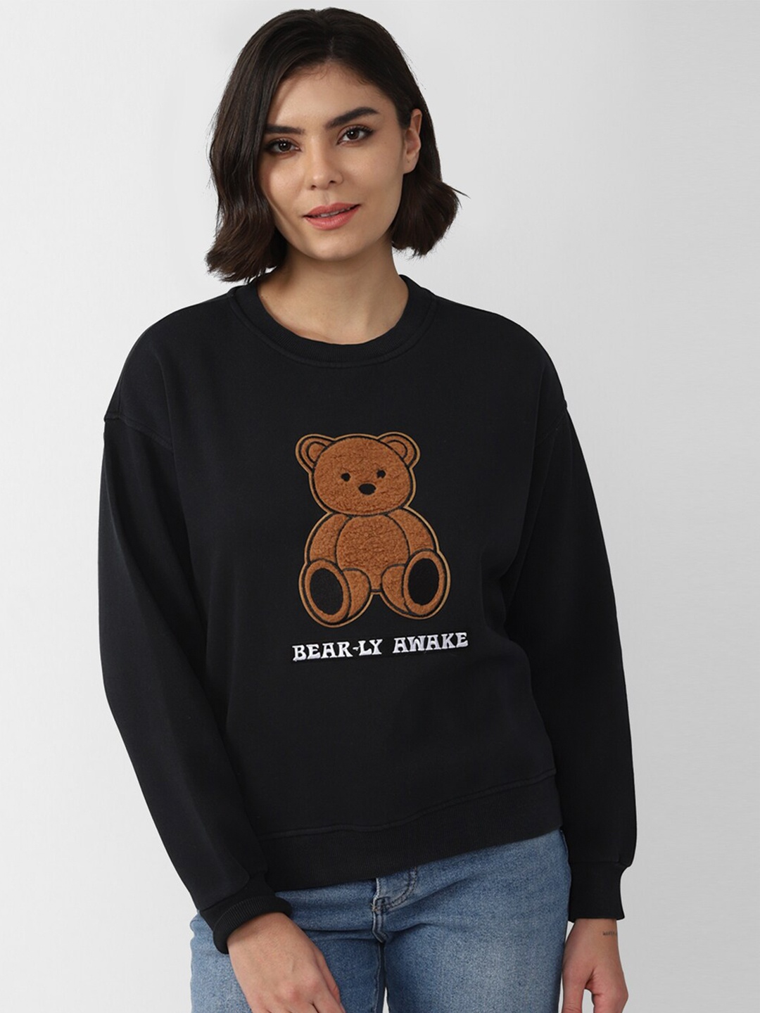 

FOREVER 21 Women Black Printed Sweatshirt