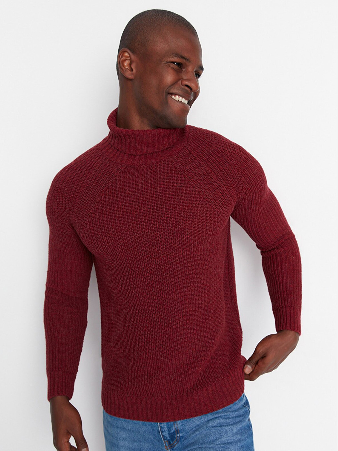 

Trendyol Men Burgundy Ribbed Pullover Sweater