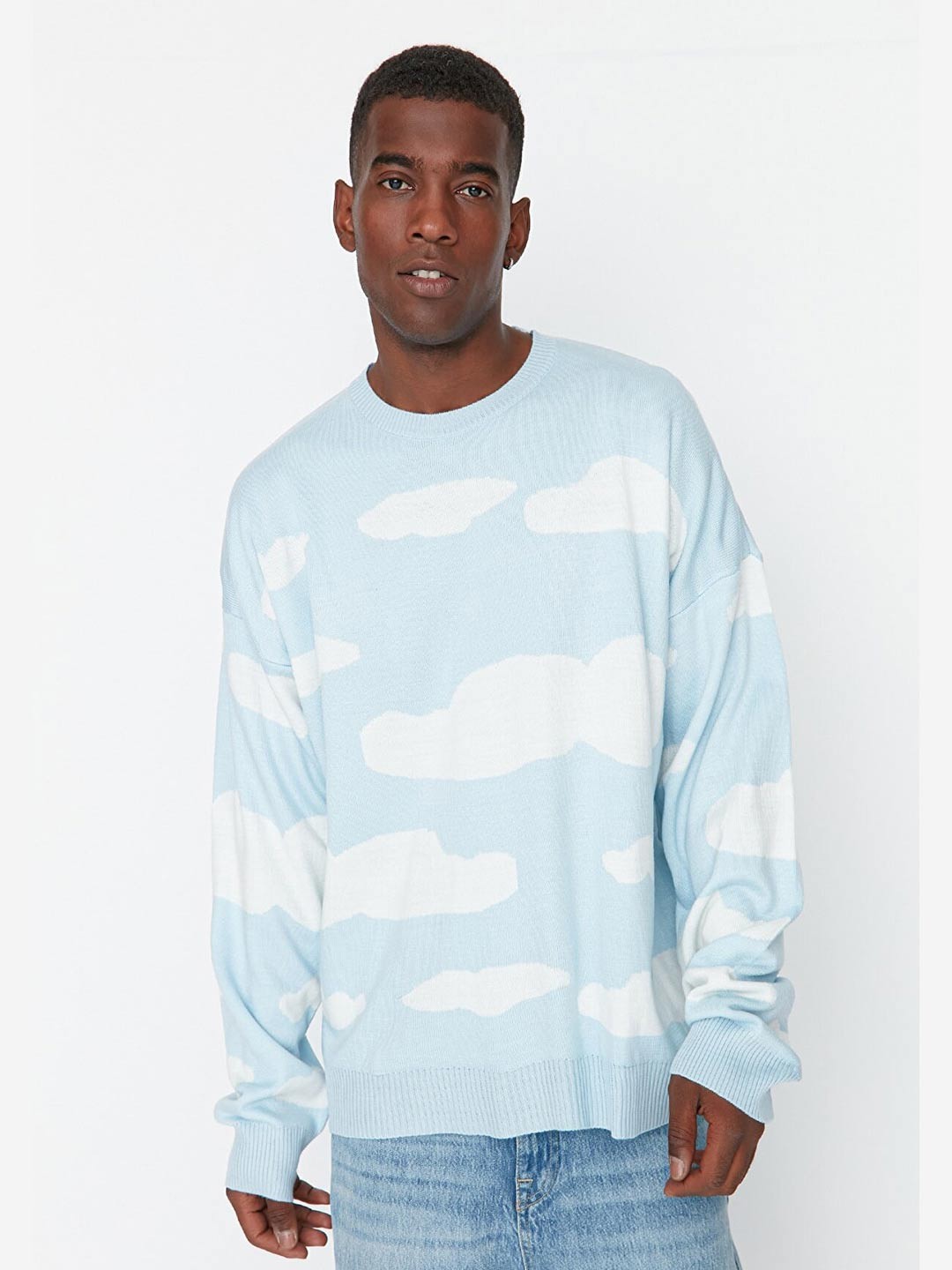 

Trendyol Men Blue & White Printed Acrylic Pullover Sweater