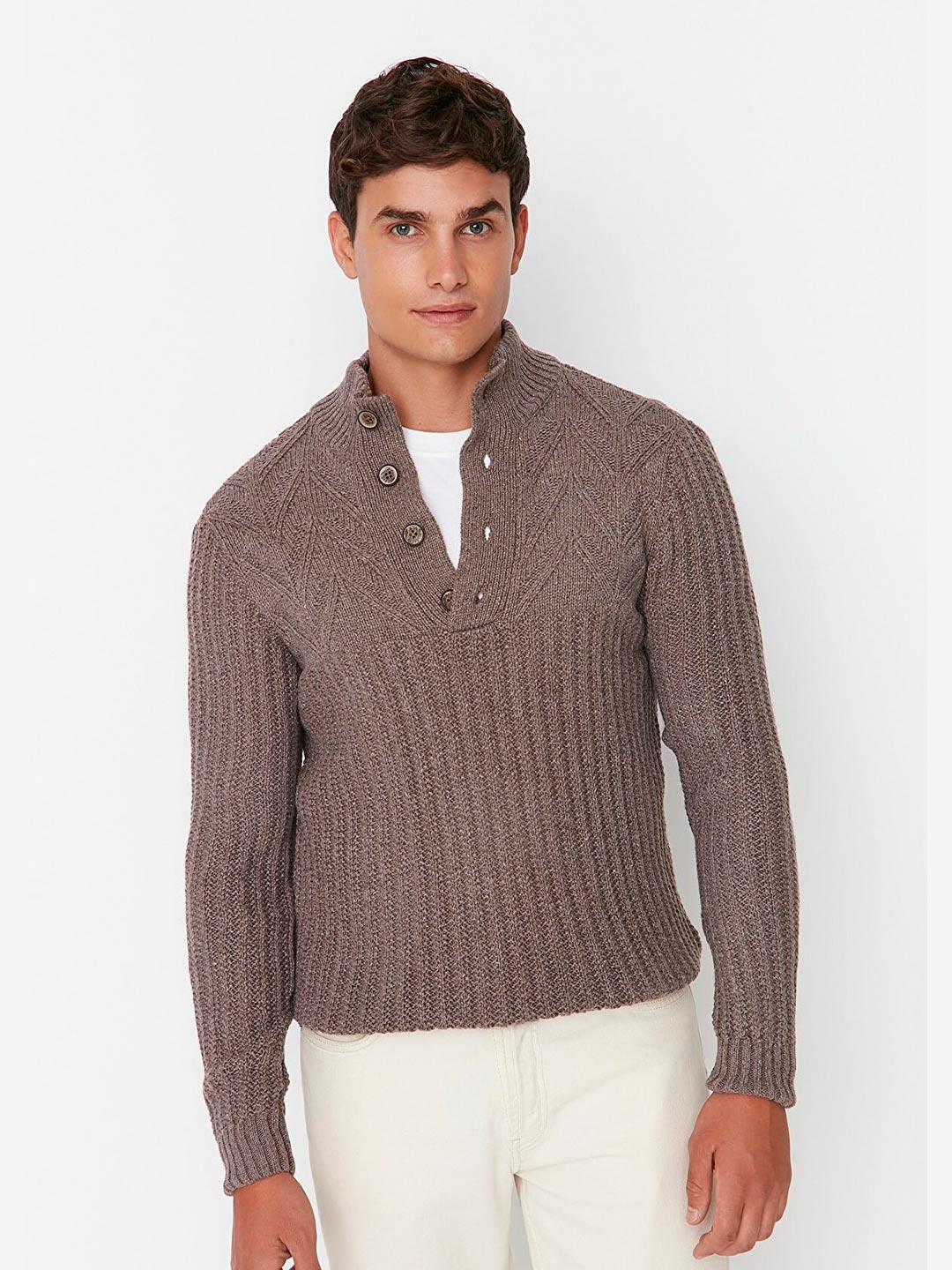 

Trendyol Men Brown Mock Neck Pullover Sweater