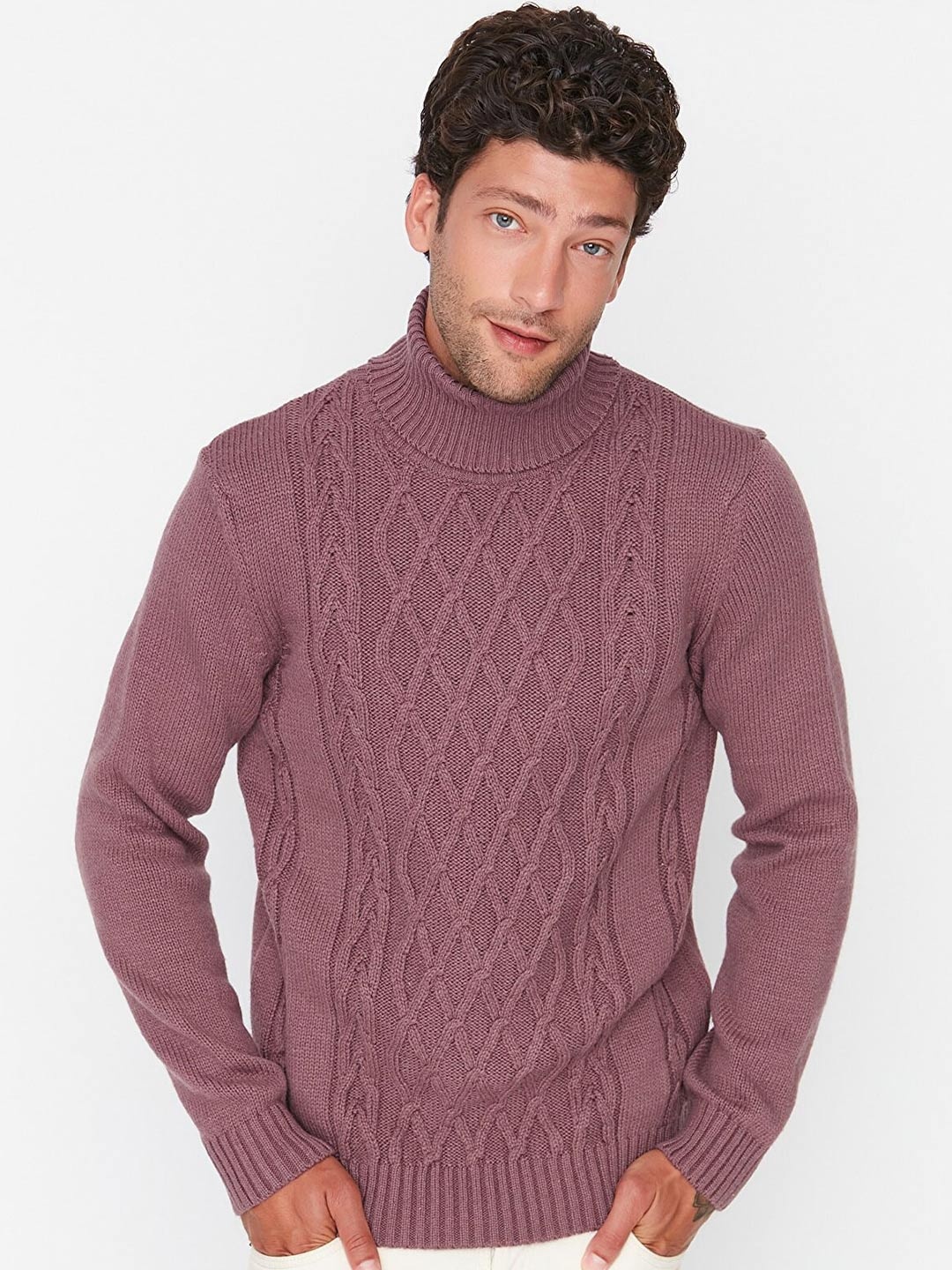 

Trendyol Men Mauve Cable Knit Pullover Sweater