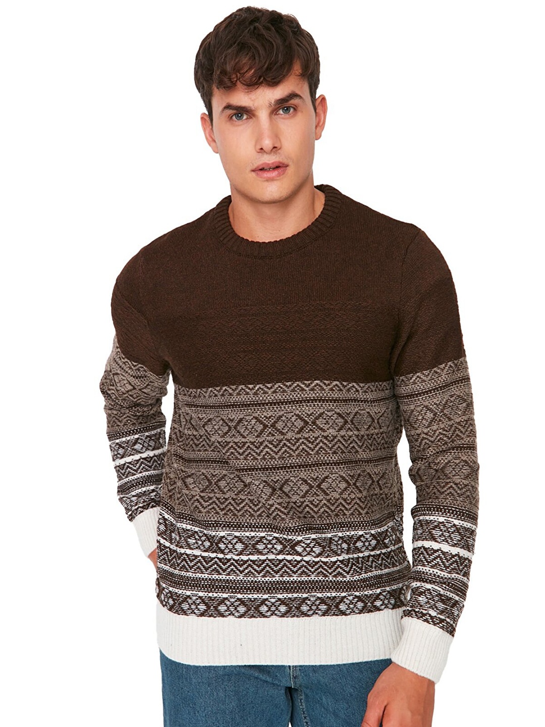

Trendyol Men Brown Abstract Printed Pullover Sweater