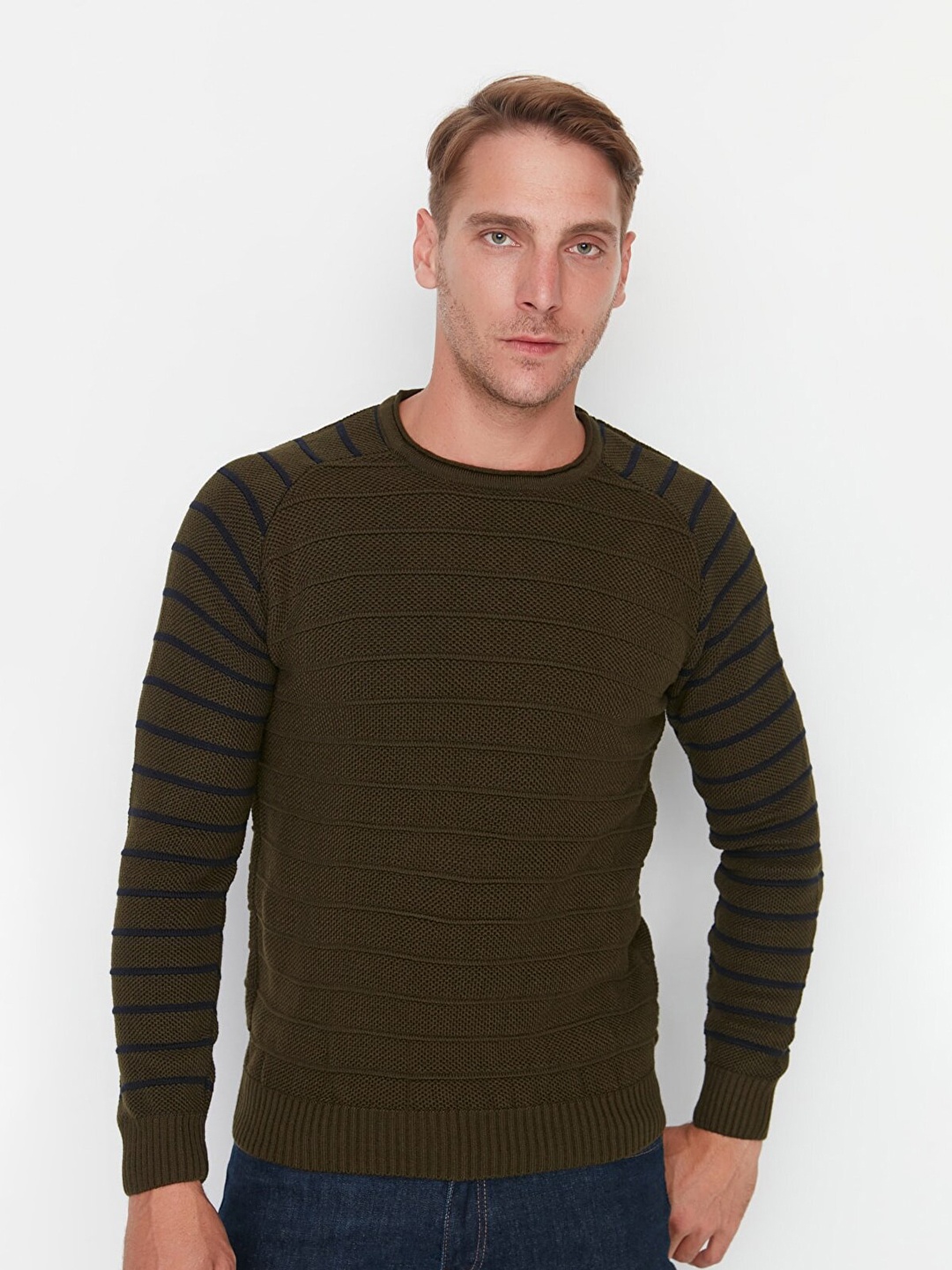

Trendyol Men Olive Green Ribbed Pullover Acrylic Sweater