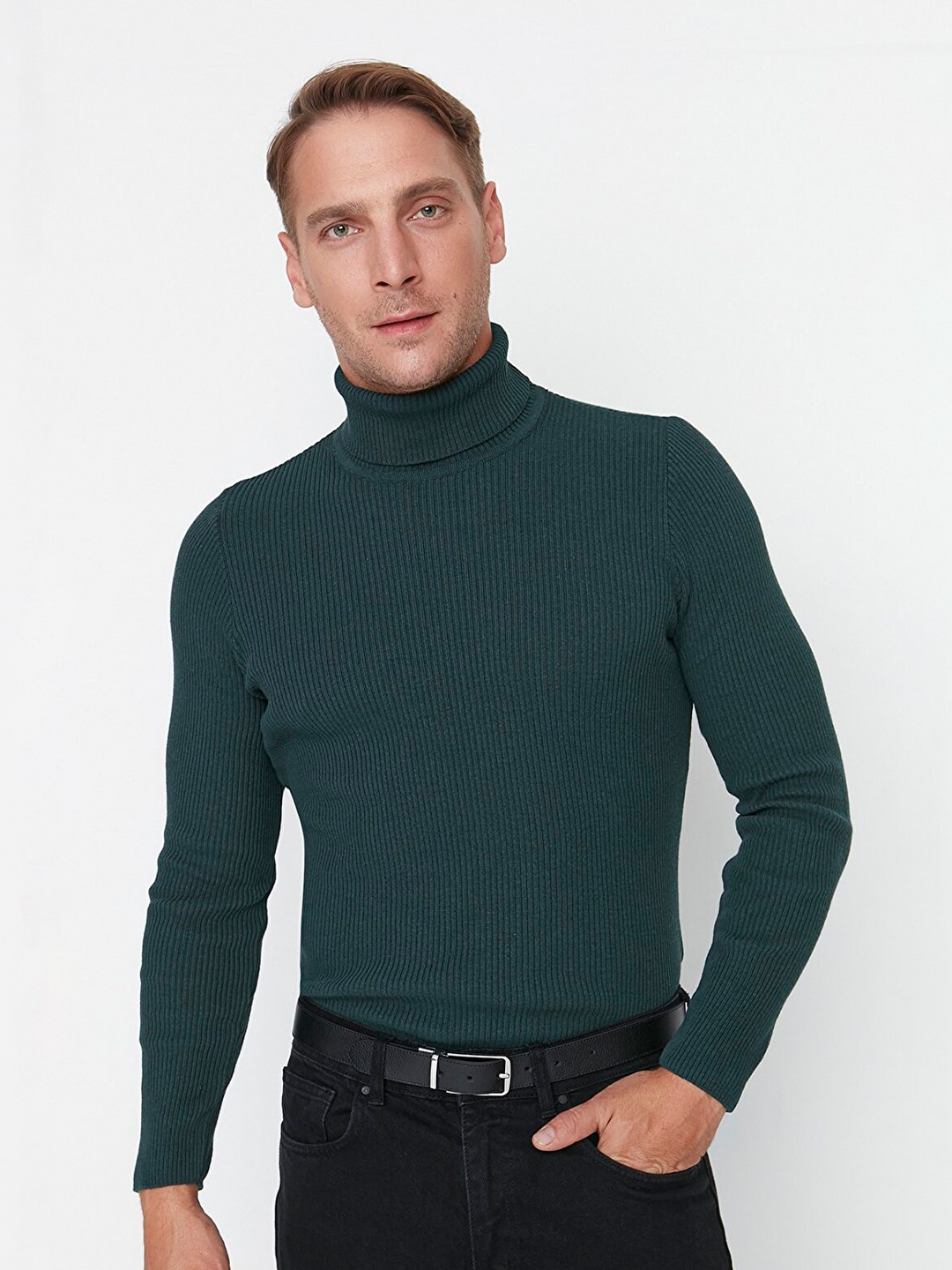 

Trendyol Men Teal Ribbed Pullover Sweater