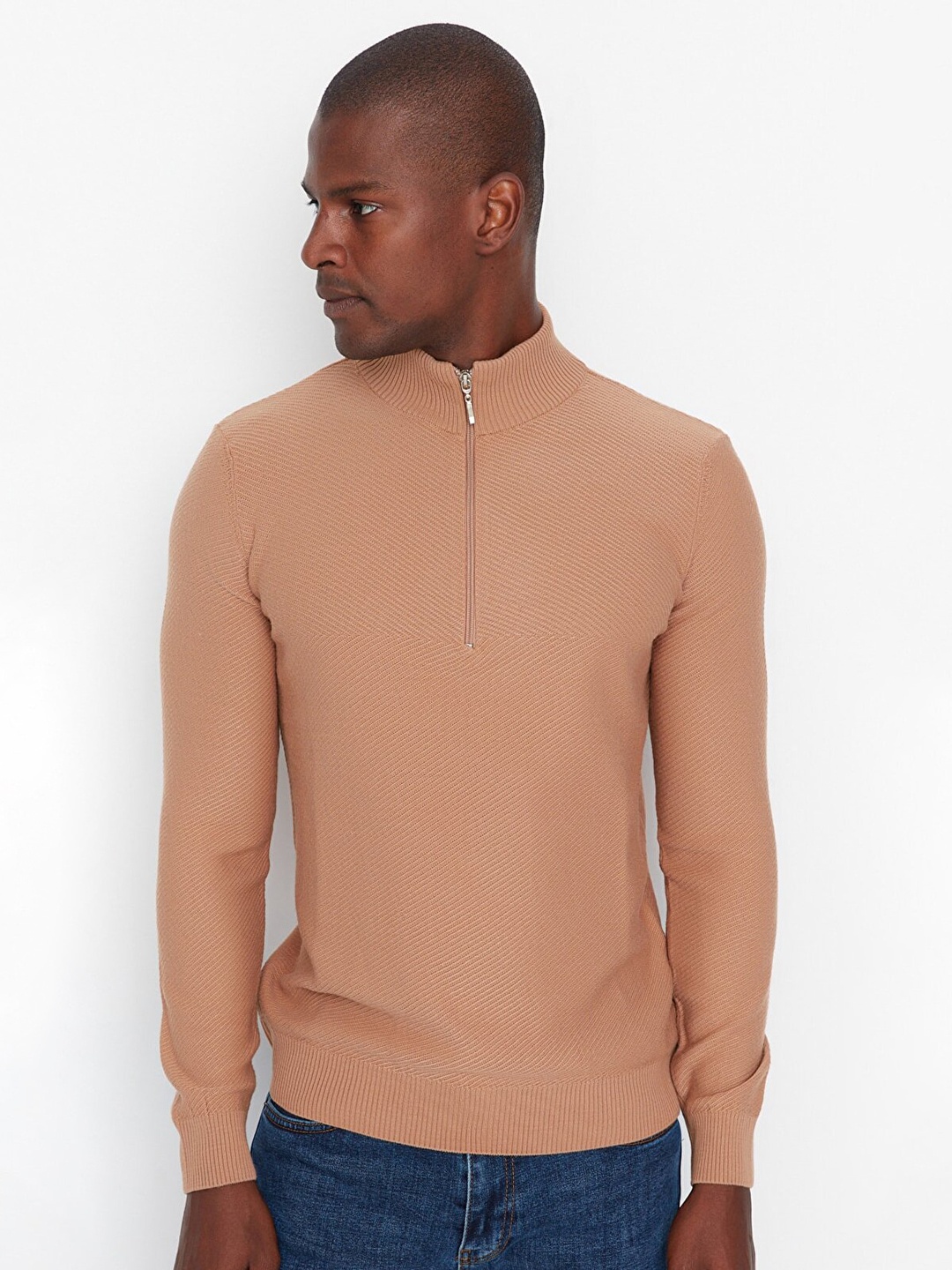 

Trendyol Men Brown Ribbed Pullover Acrylic Sweater