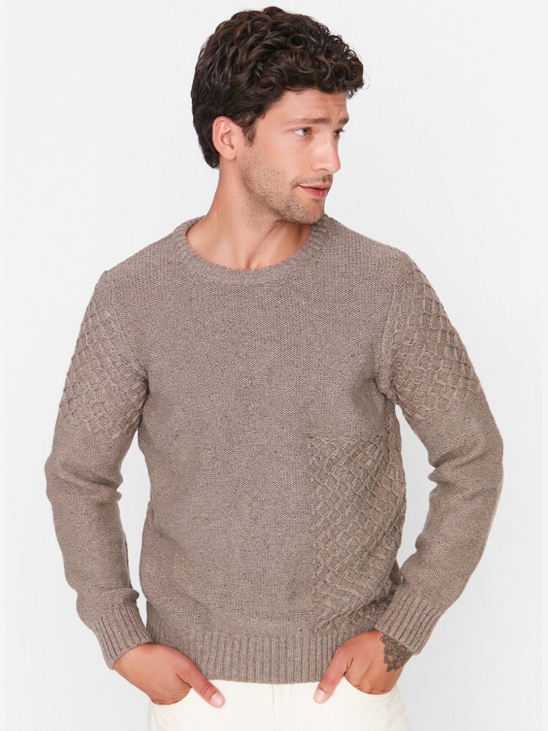 

Trendyol Men Brown Cable Knit Pullover Sweater