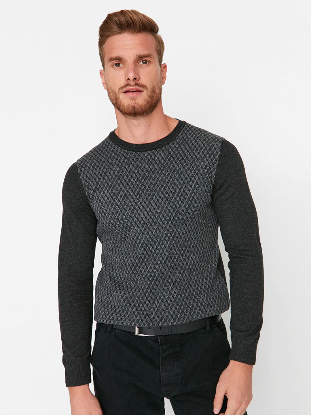 

Trendyol Men Grey Cable Knit Pullover Sweater