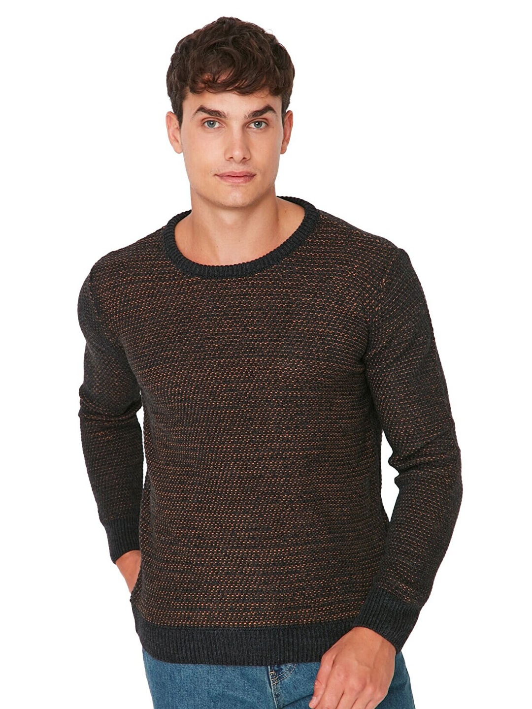 

Trendyol Men Charcoal Acrylic Cable Knit Pullover