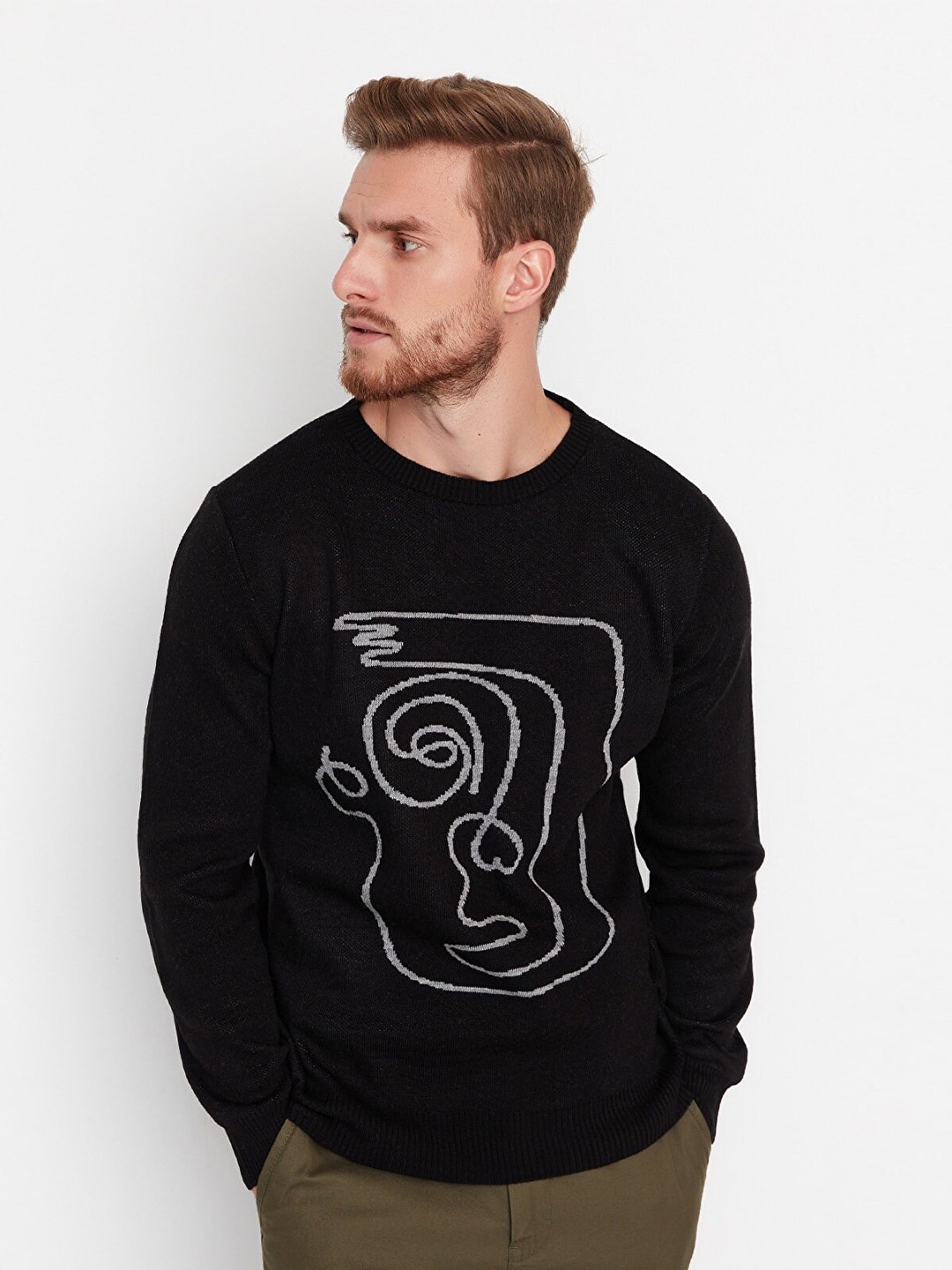 

Trendyol Men Black & Grey Acrylic Cable Knit Pullover