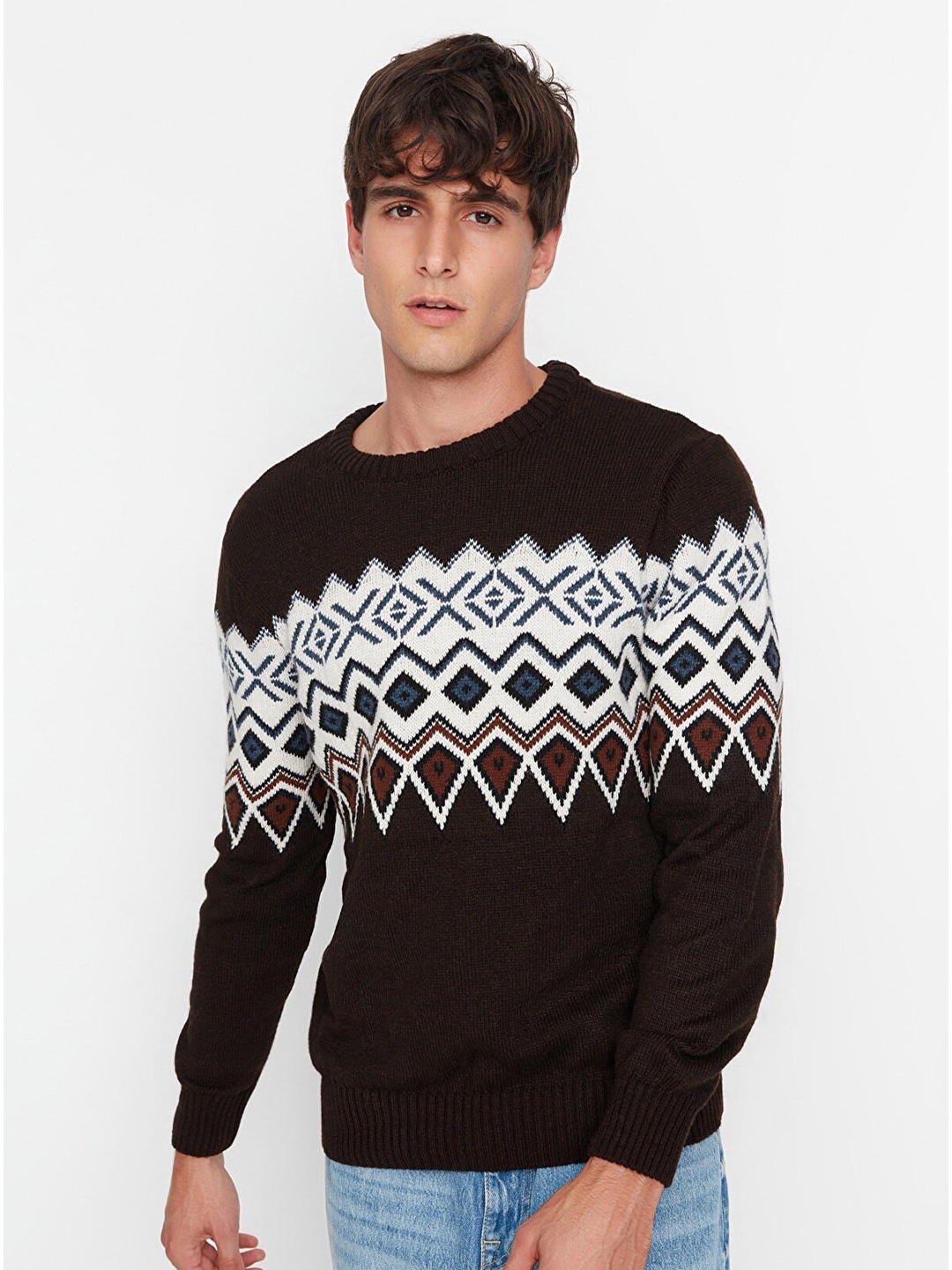 

Trendyol Men Brown & Off White Pullover Sweater