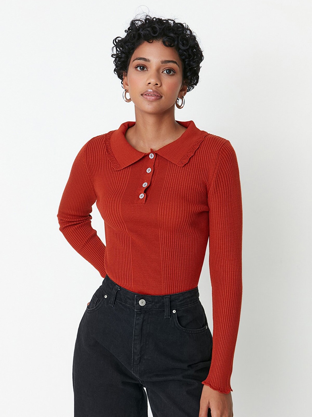 

Trendyol Women Red Ribbed Acrylic Pullover