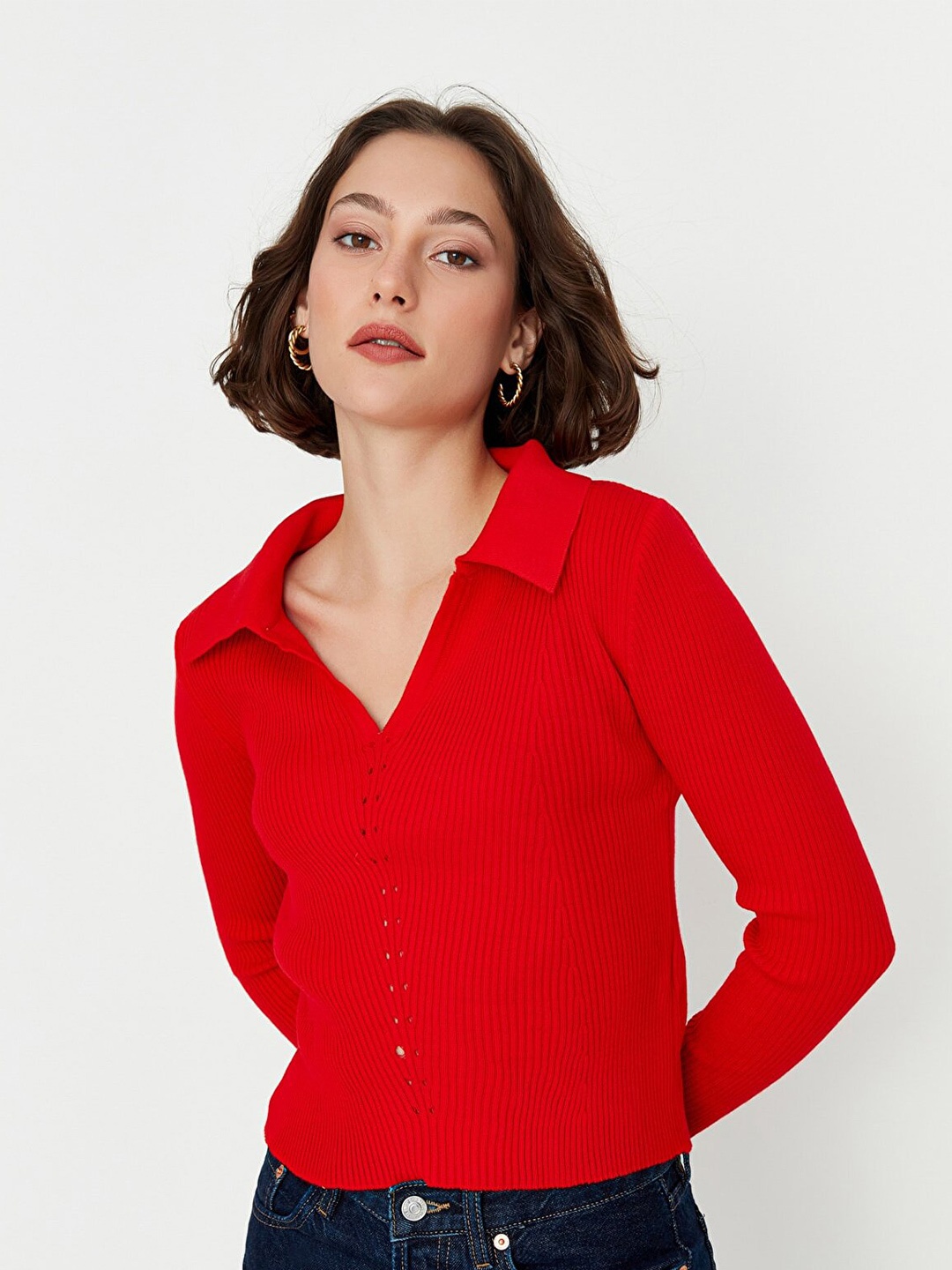 

Trendyol Women Red Ribbed Acrylic Pullover