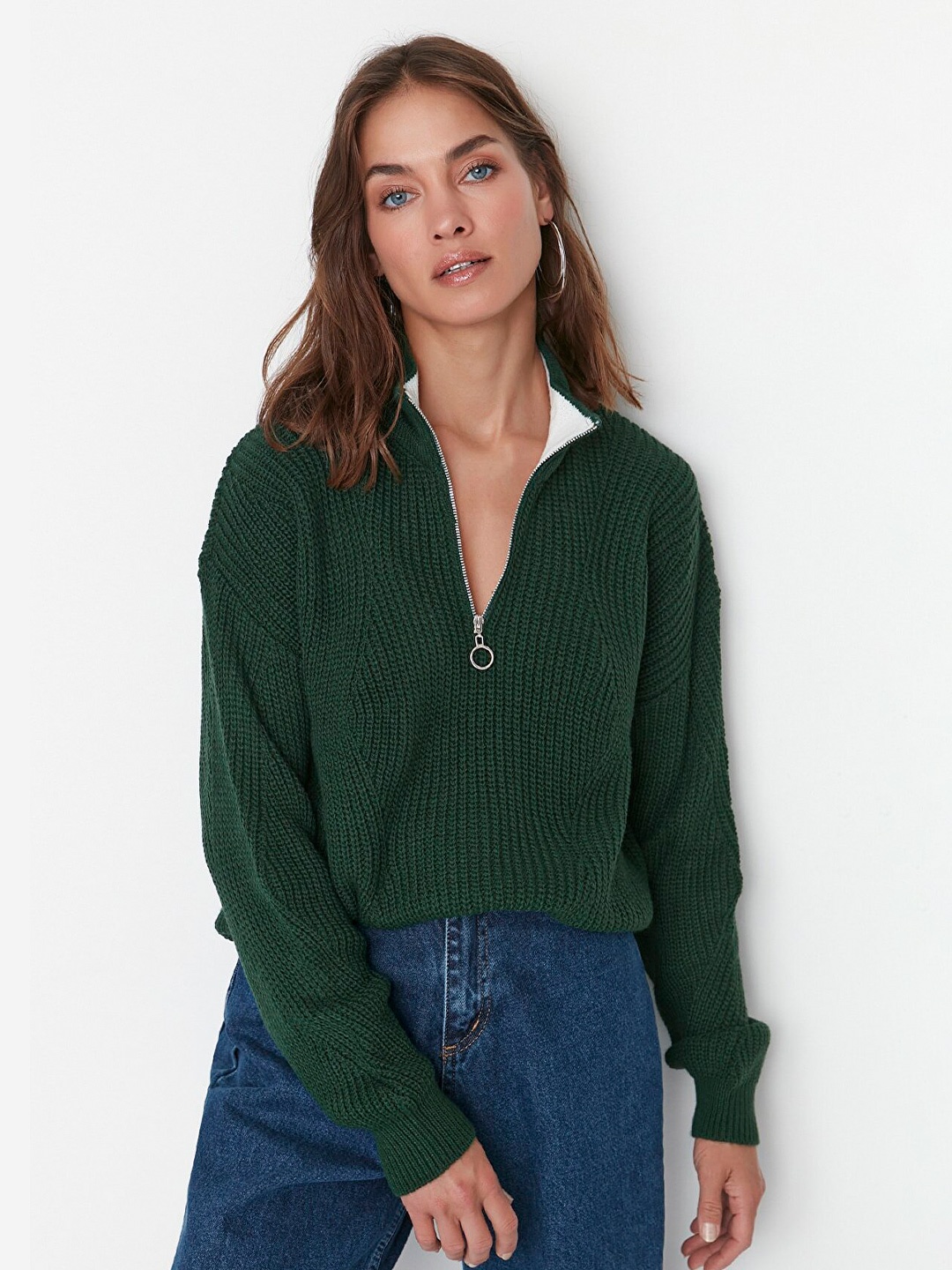 

Trendyol Women Green Acrylic Ribbed Pullover