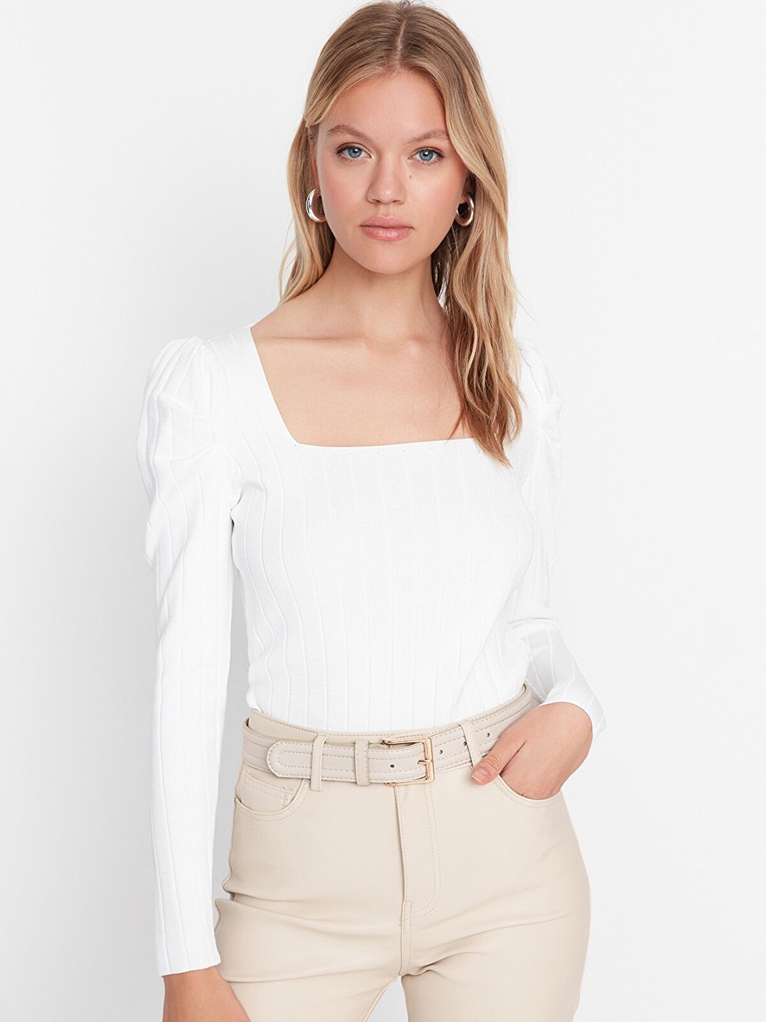 

Trendyol Women Off White Ribbed Pullover
