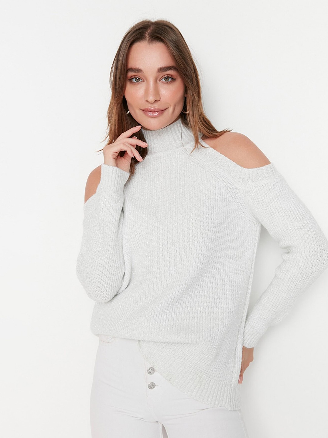 

Trendyol Women Off White Ribbed Pullover
