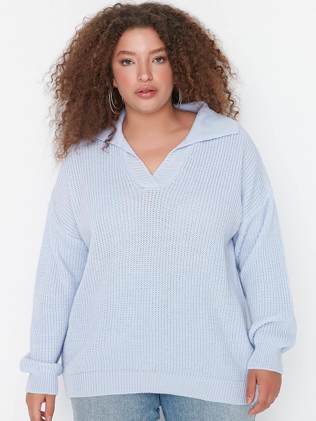 

Trendyol Women Plus Size Blue Self Design Acrylic Pullover