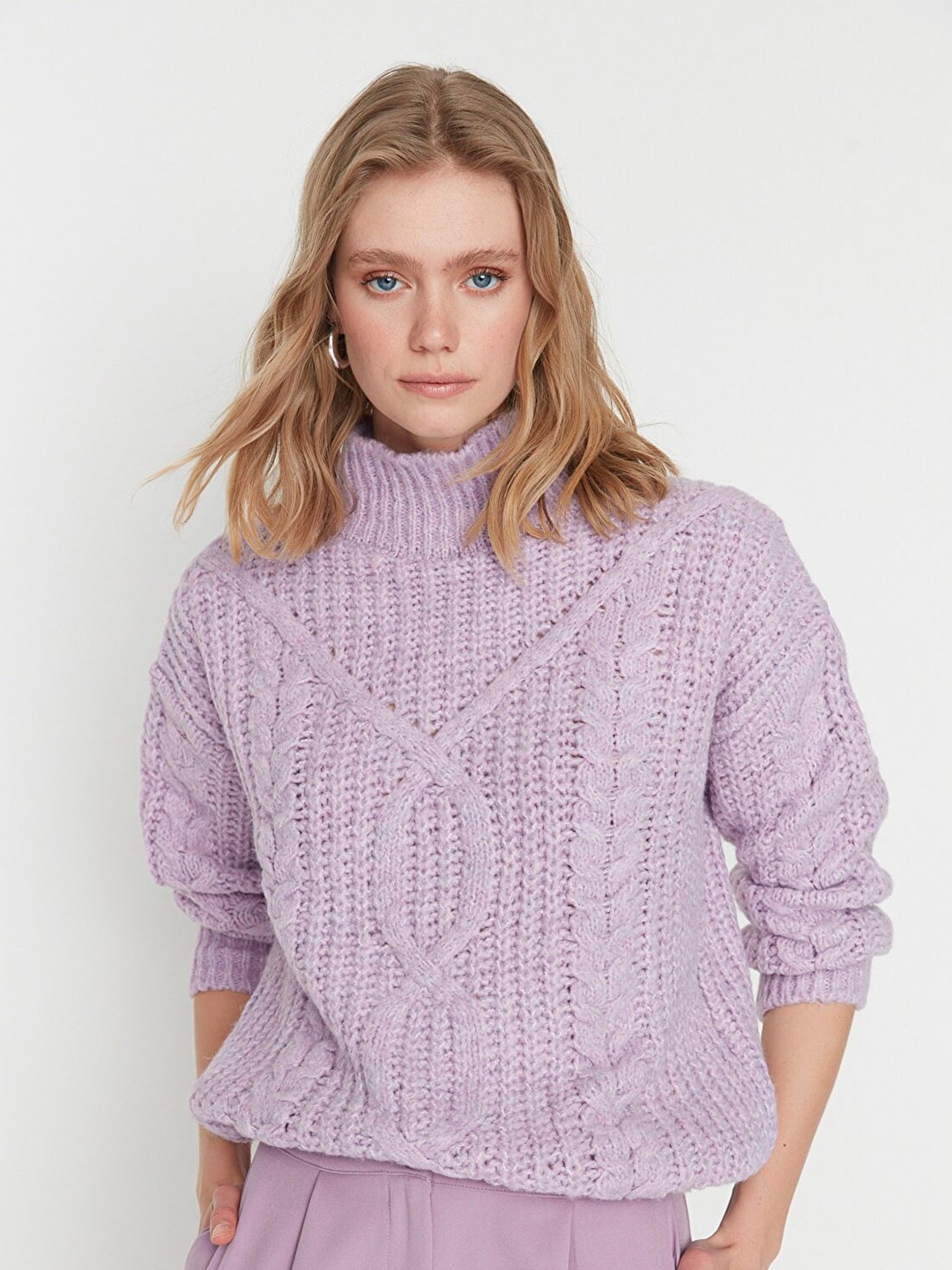 

Trendyol Women Violet Cable Knit Pullover