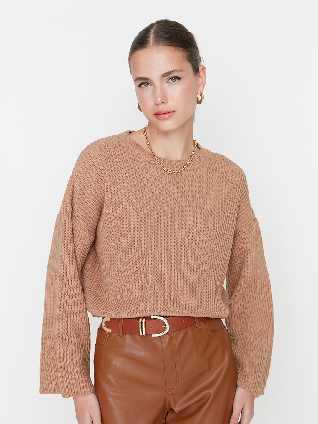 

Trendyol Women Camel Brown Acrylic Pullover
