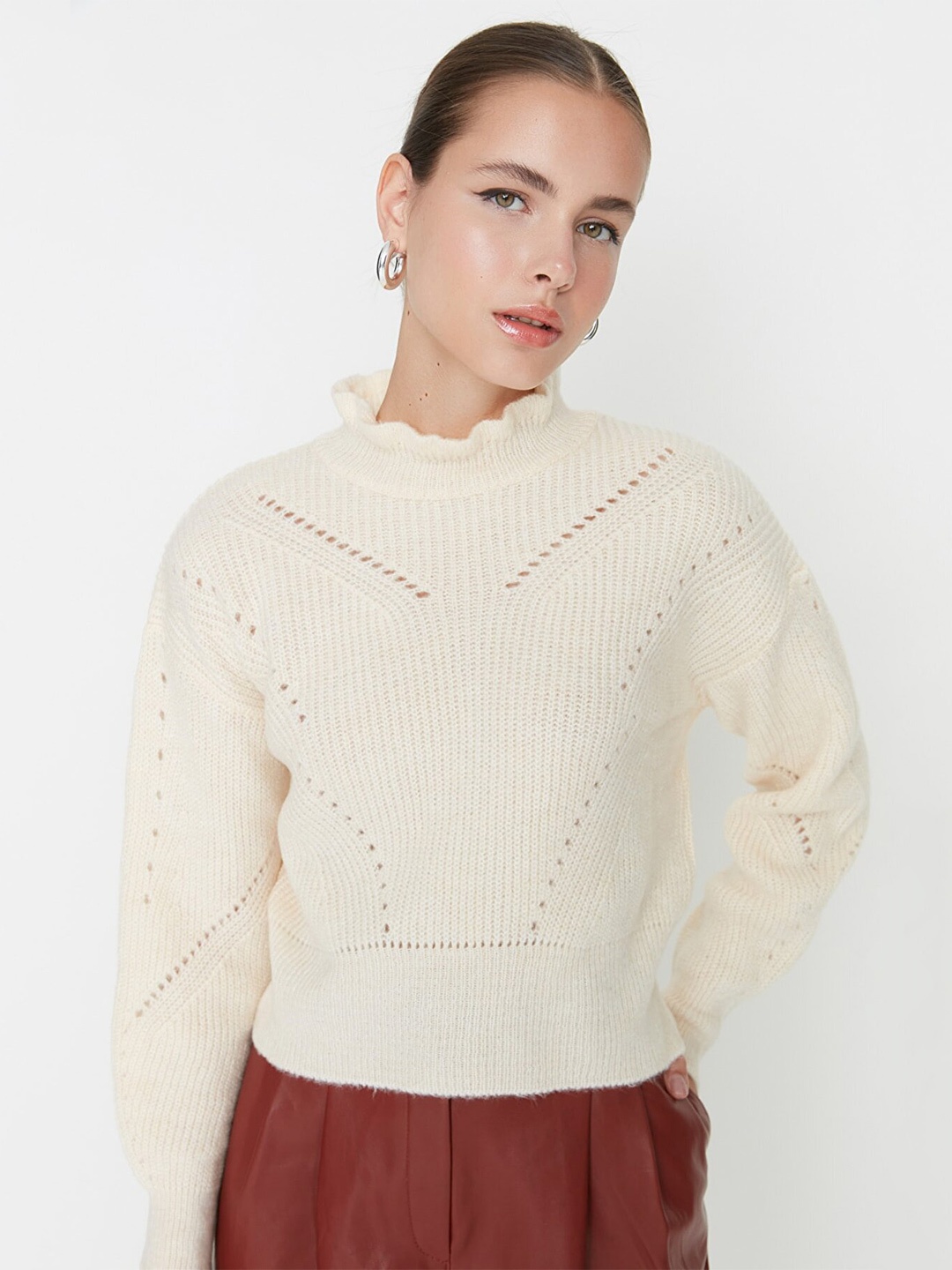 

Trendyol Women Off White Open Knit Pullover