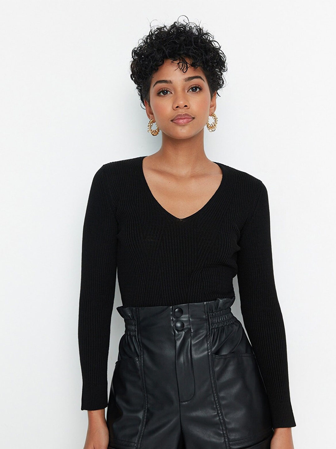 

Trendyol Women Black Self Design Acrylic Pullover