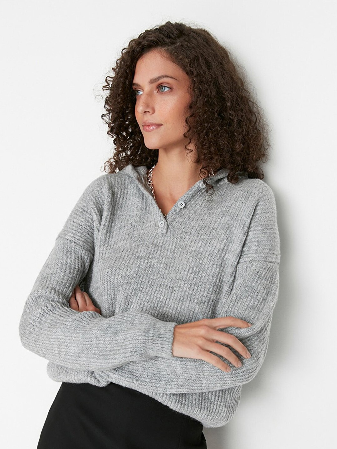 

Trendyol Women Grey Self Design Pullover Sweater