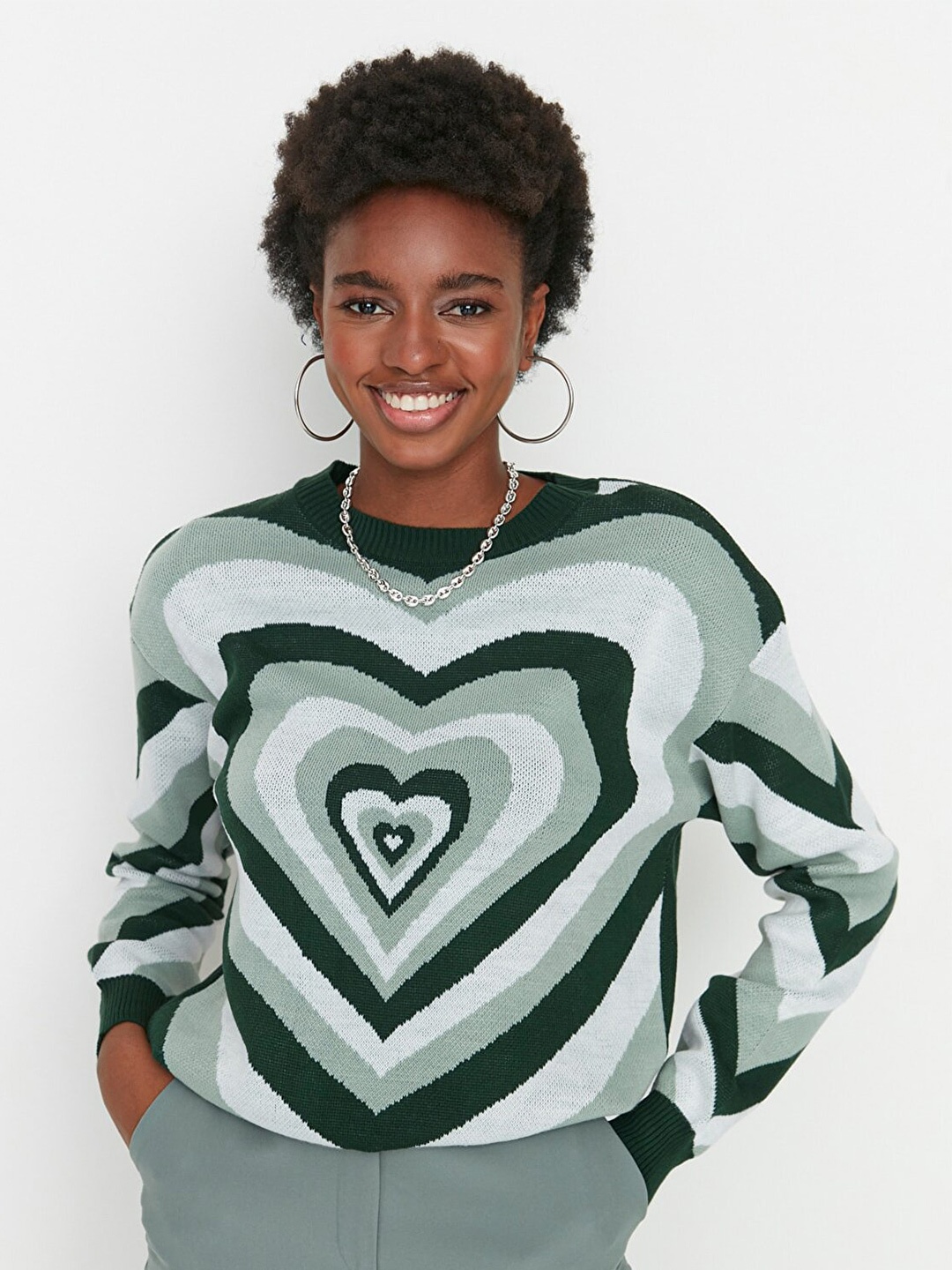 

Trendyol Women Green Printed Acrylic Pullover