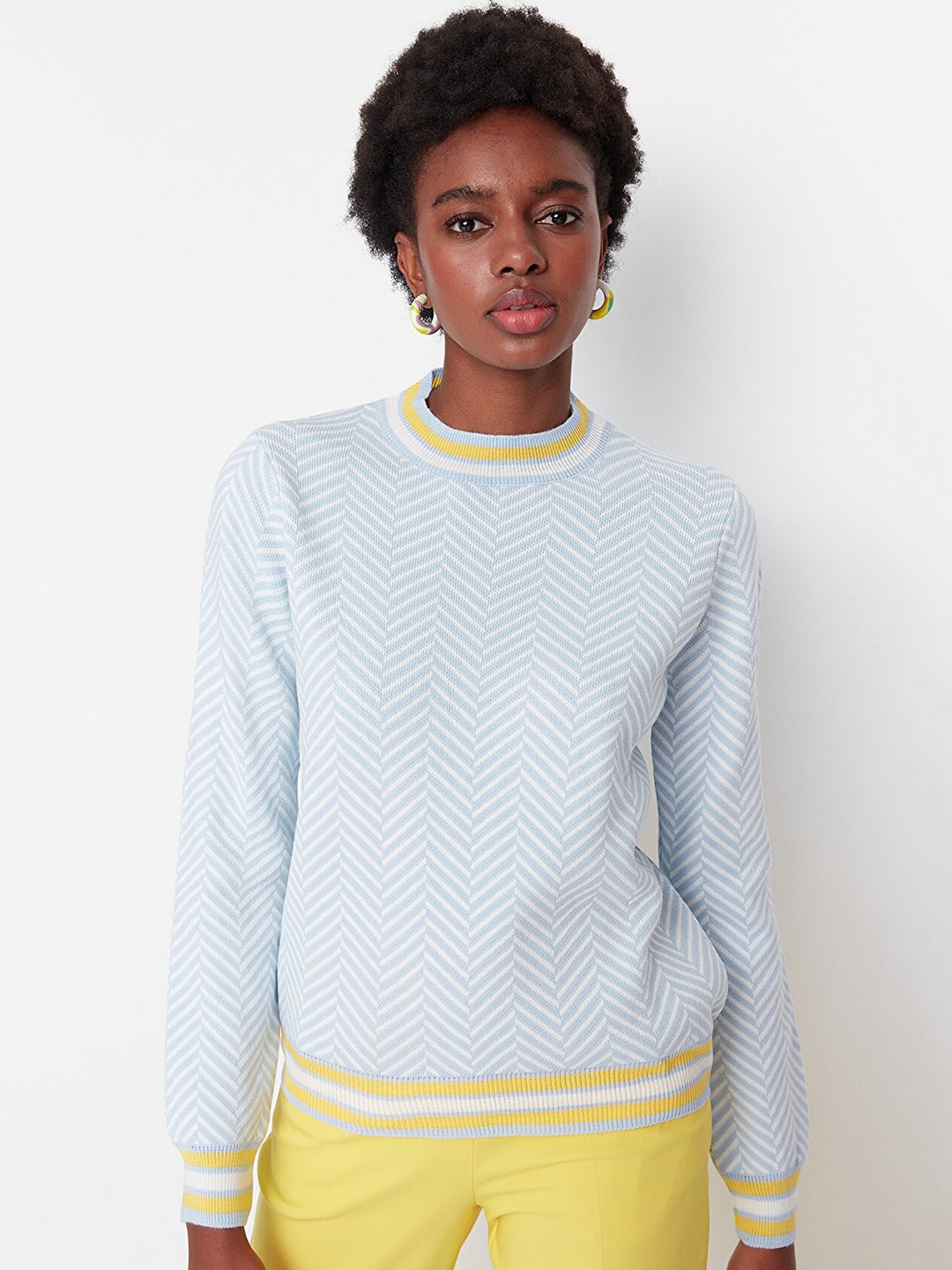 

Trendyol Women Blue Printed Acrylic Pullover