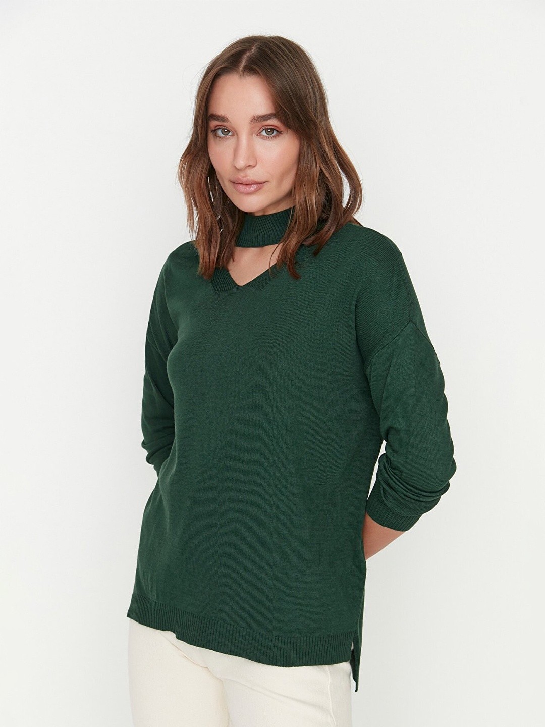 

Trendyol Women Green Choker Neck Acrylic Pullover