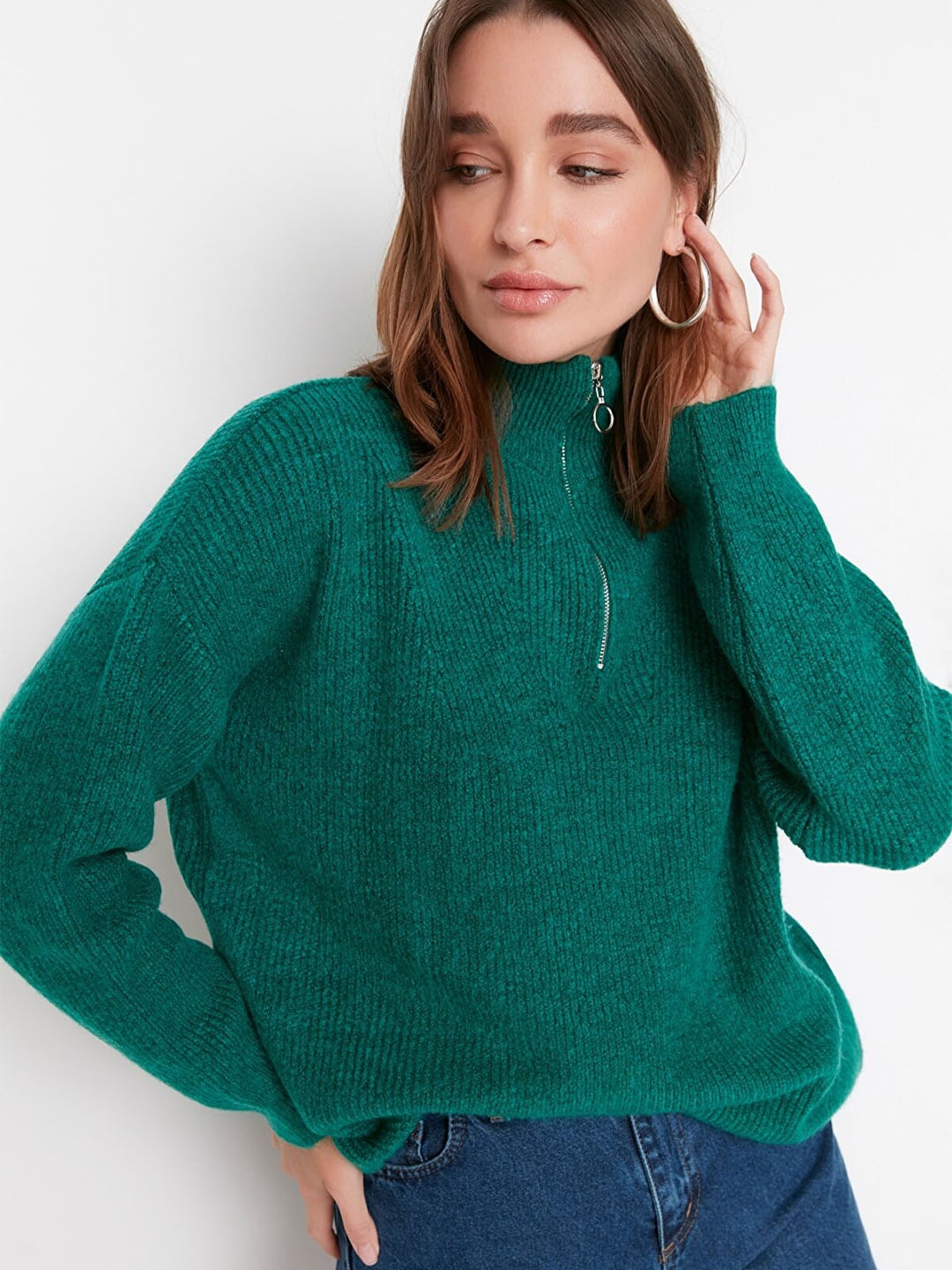 

Trendyol Women Green Turtle Neck Pullover