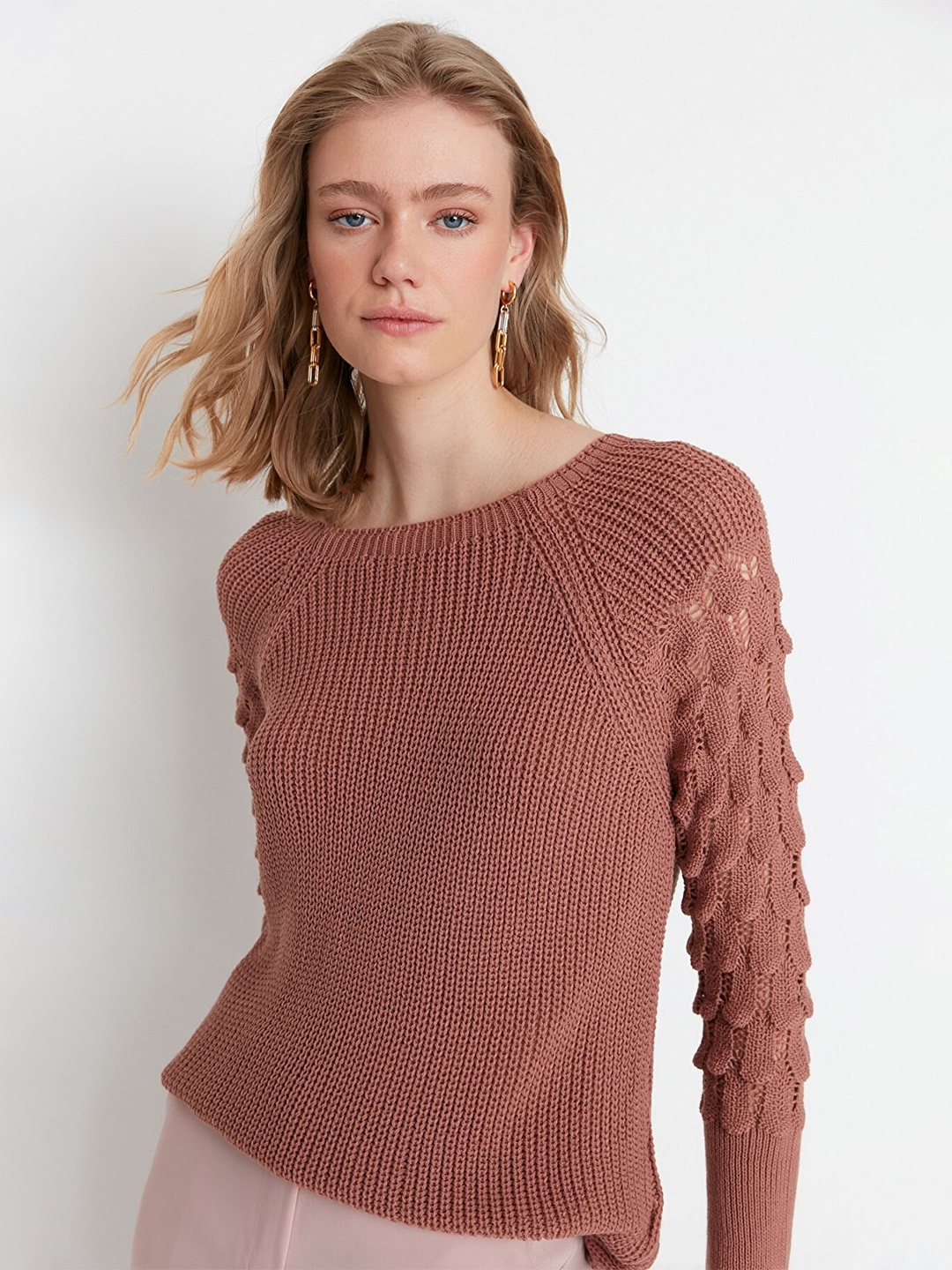 

Trendyol Women Brown Open Knit Acrylic Pullover