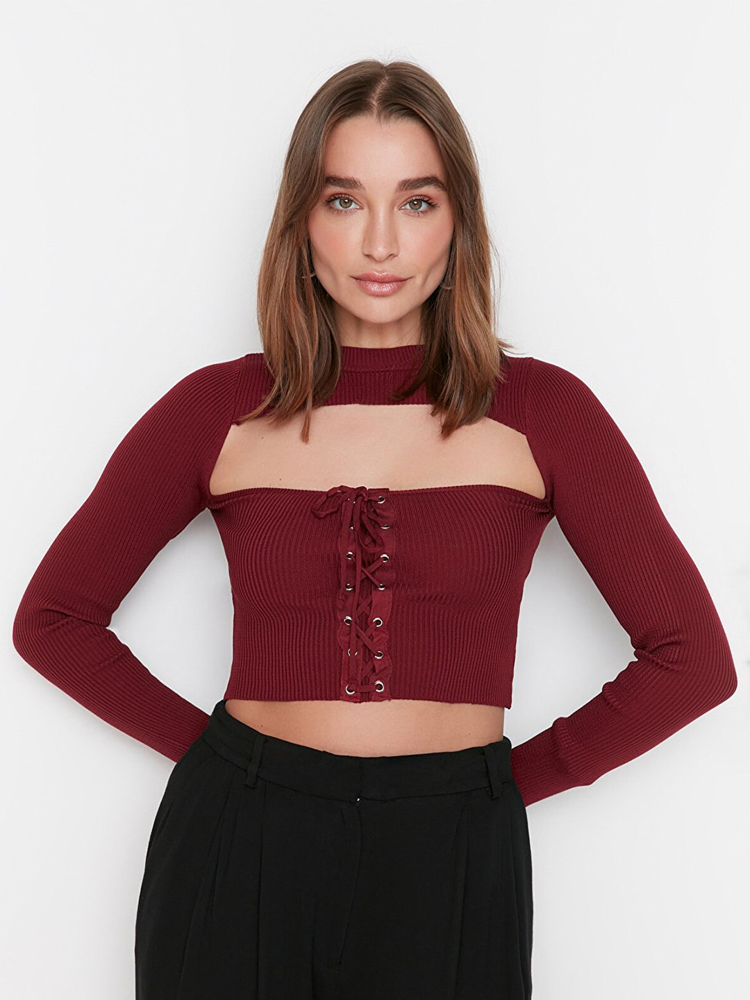 

Trendyol Women Burgundy Crop Pullover