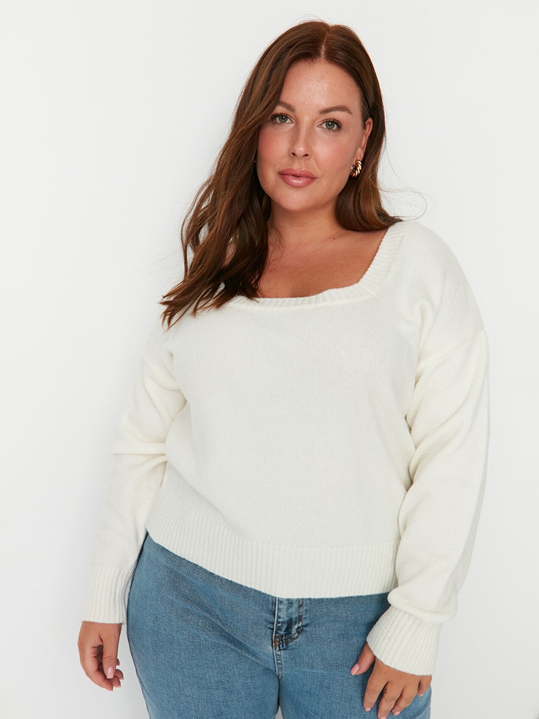 

Trendyol Women Plus Size Cream-Coloured Pullover