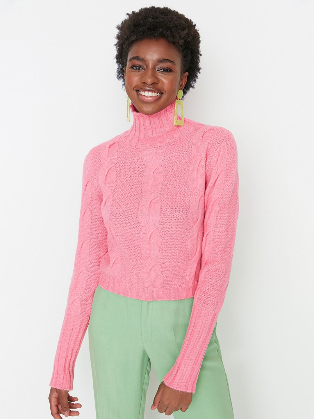 

Trendyol Women Pink Cable Knit Pullover