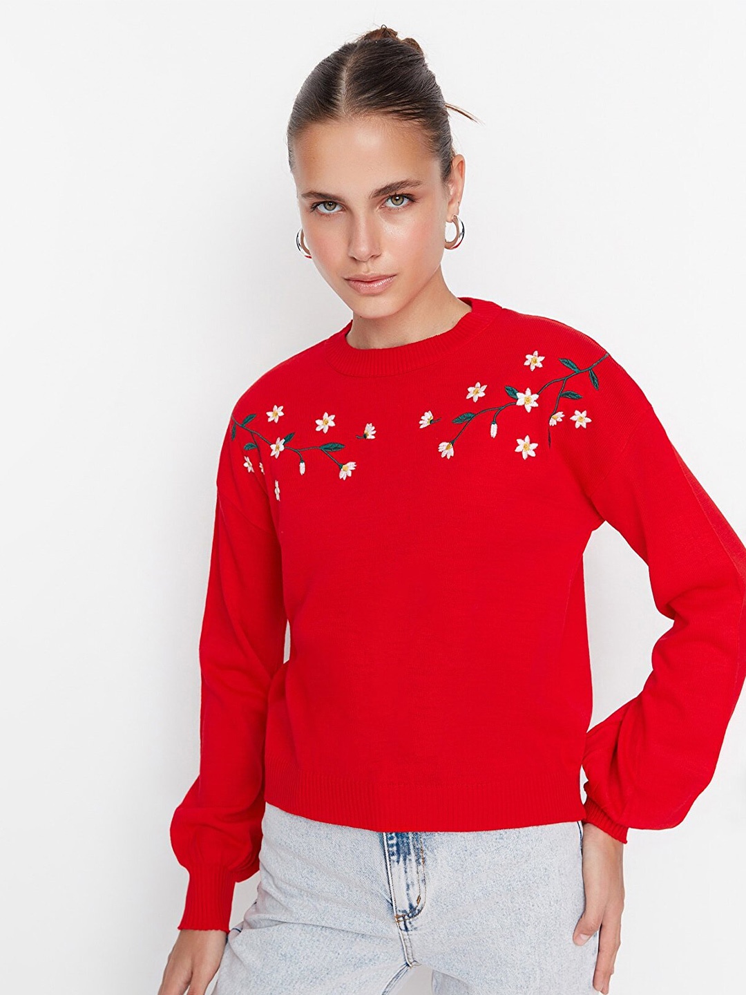 

Trendyol Women Red Pullover with Embroidered Detail