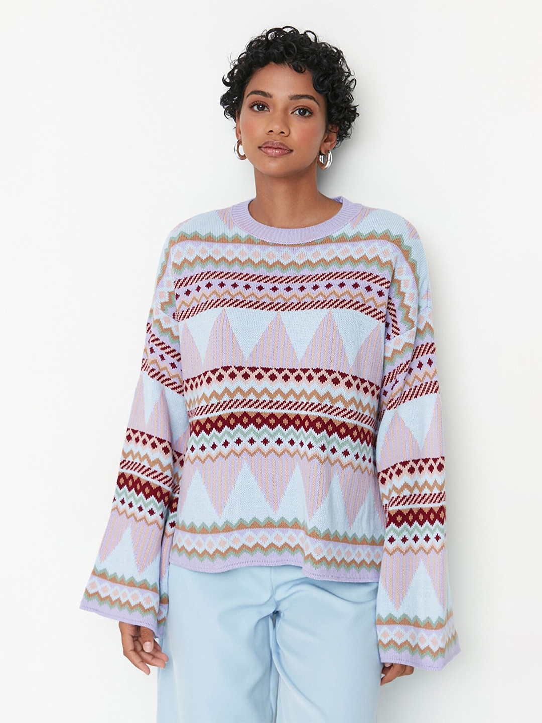 

Trendyol Women Blue & Pink Printed Pullover