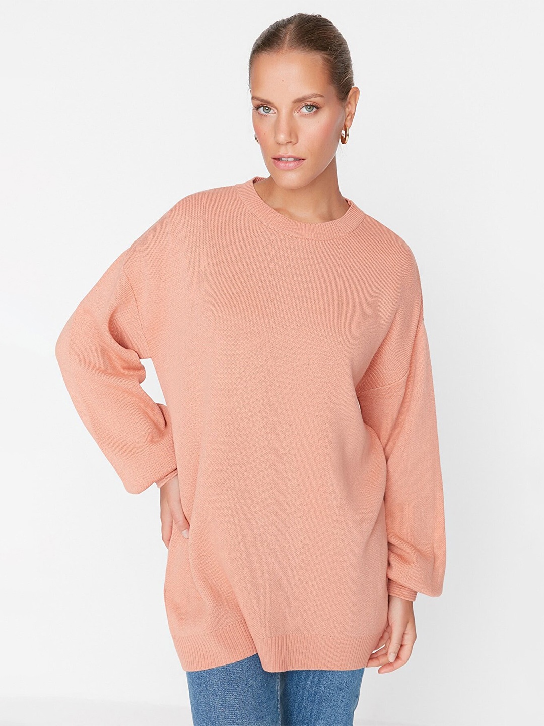 

Trendyol Women Peach-Coloured Longline Pullover