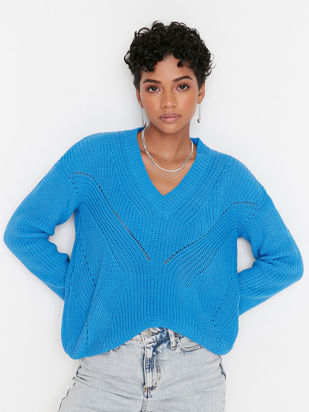 

Trendyol Women Blue Acrylic Pullover