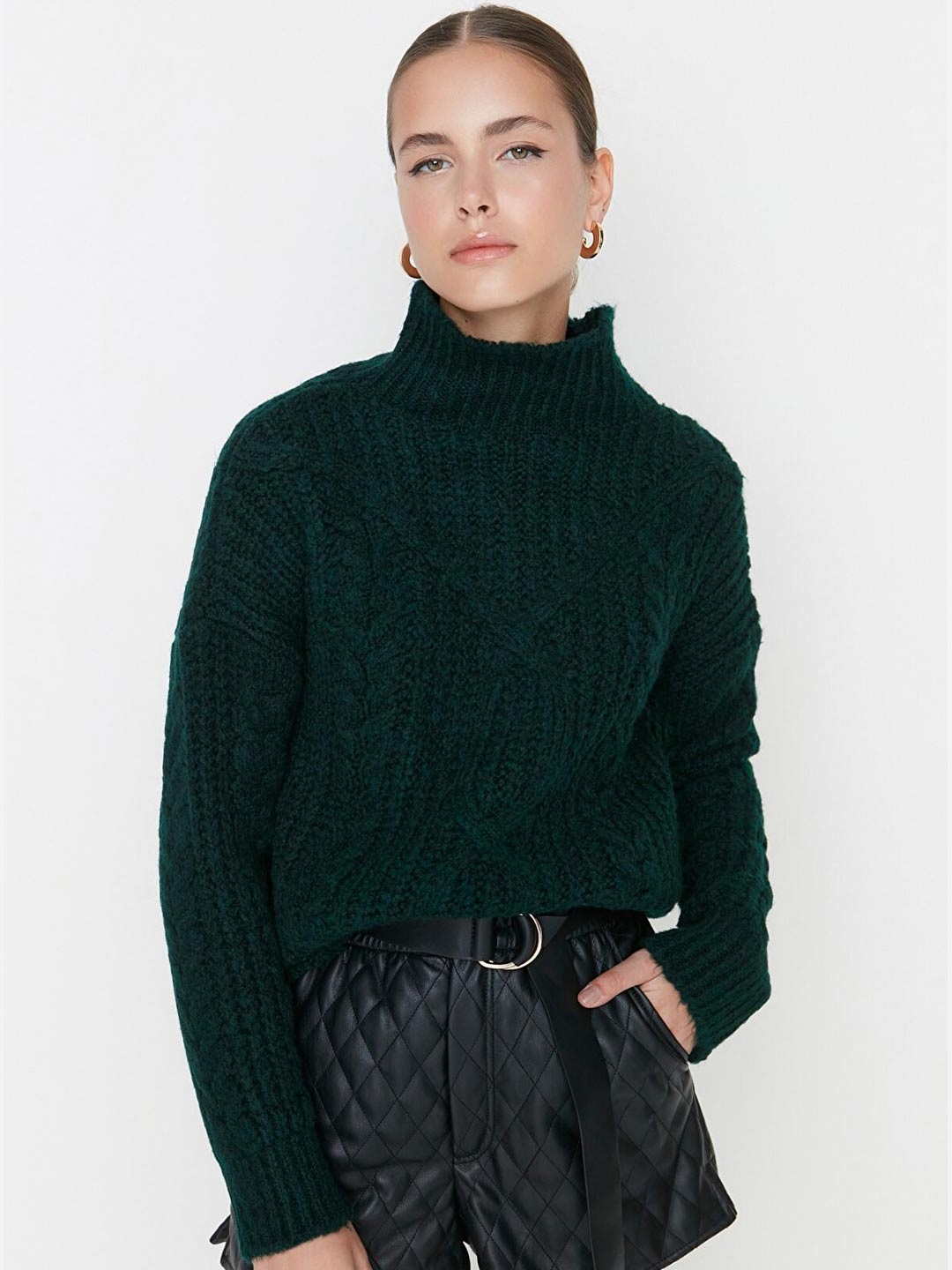 

Trendyol Women Green Cable Knit Pullover