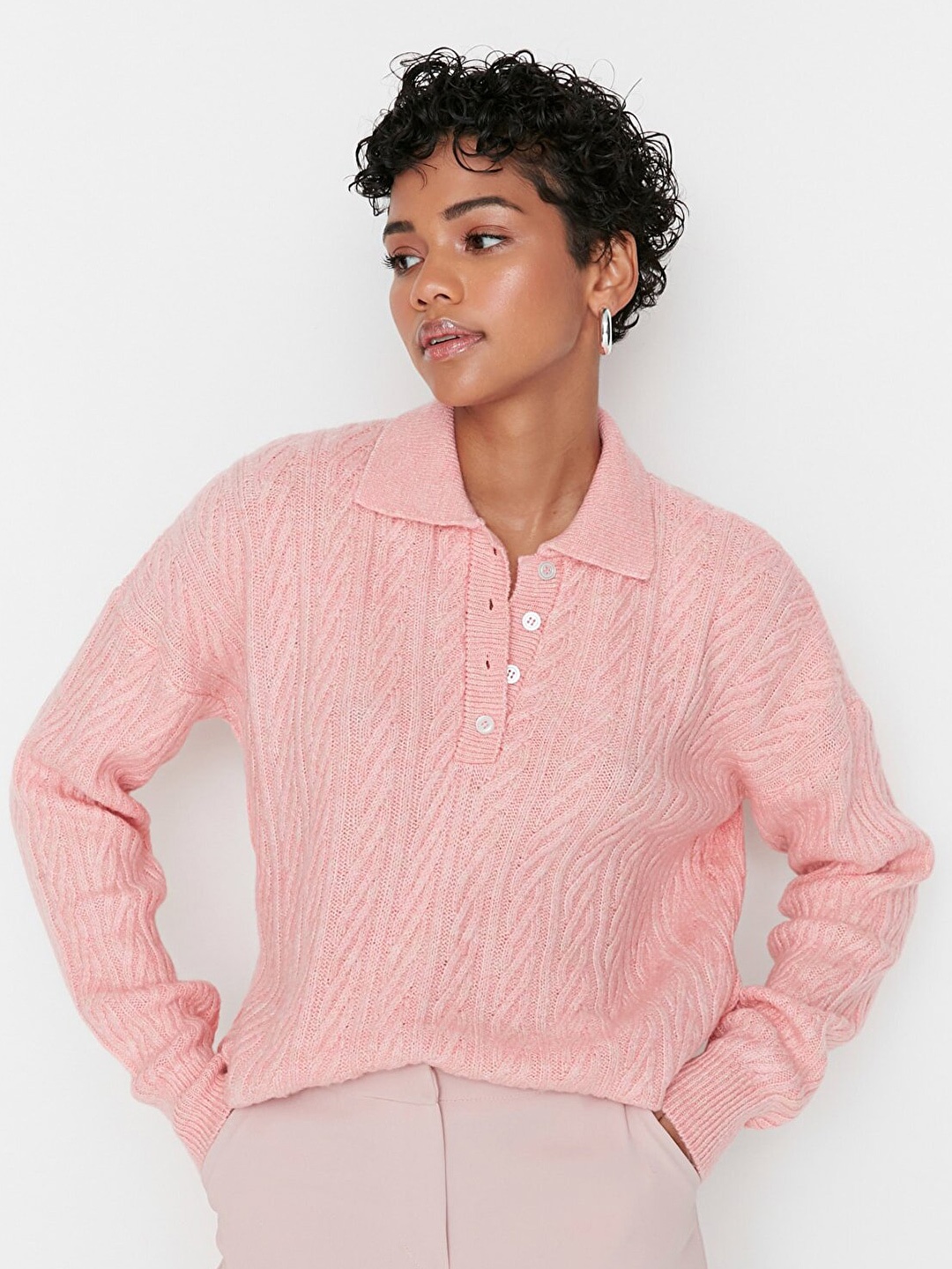 

Trendyol Women Pink Cable Knit Pullover