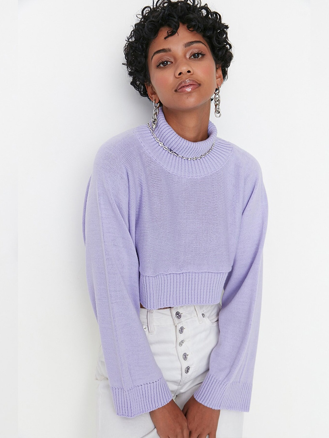 

Trendyol Women Lavender Crop Pullover