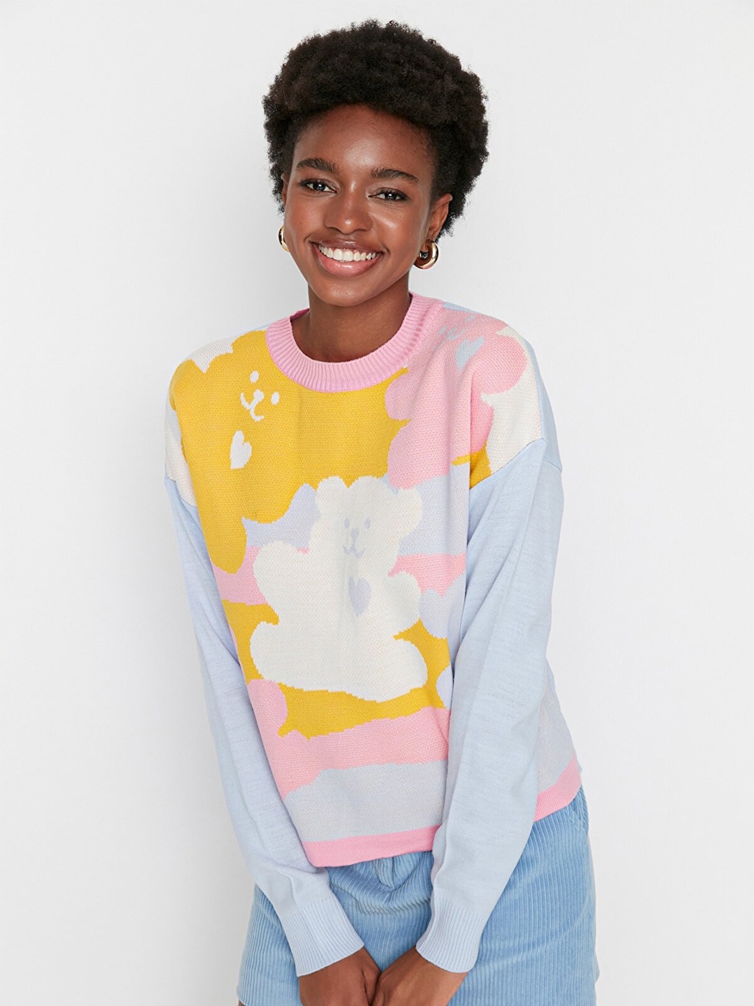 

Trendyol Women Yellow & Blue Printed Pullover