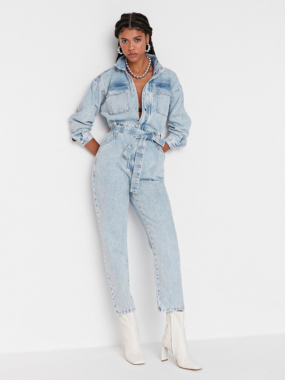 

Trendyol Women Blue Basic Pure Cotton Jumpsuit