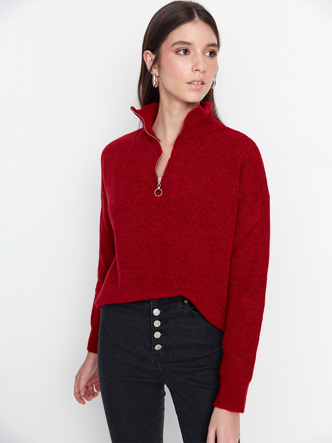 

Trendyol Women Red Solid Pullover