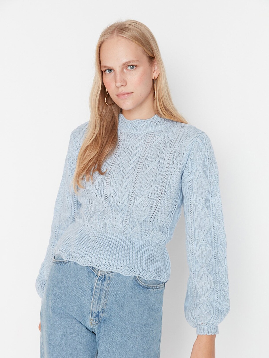 

Trendyol Women Blue Cable Knit Pullover