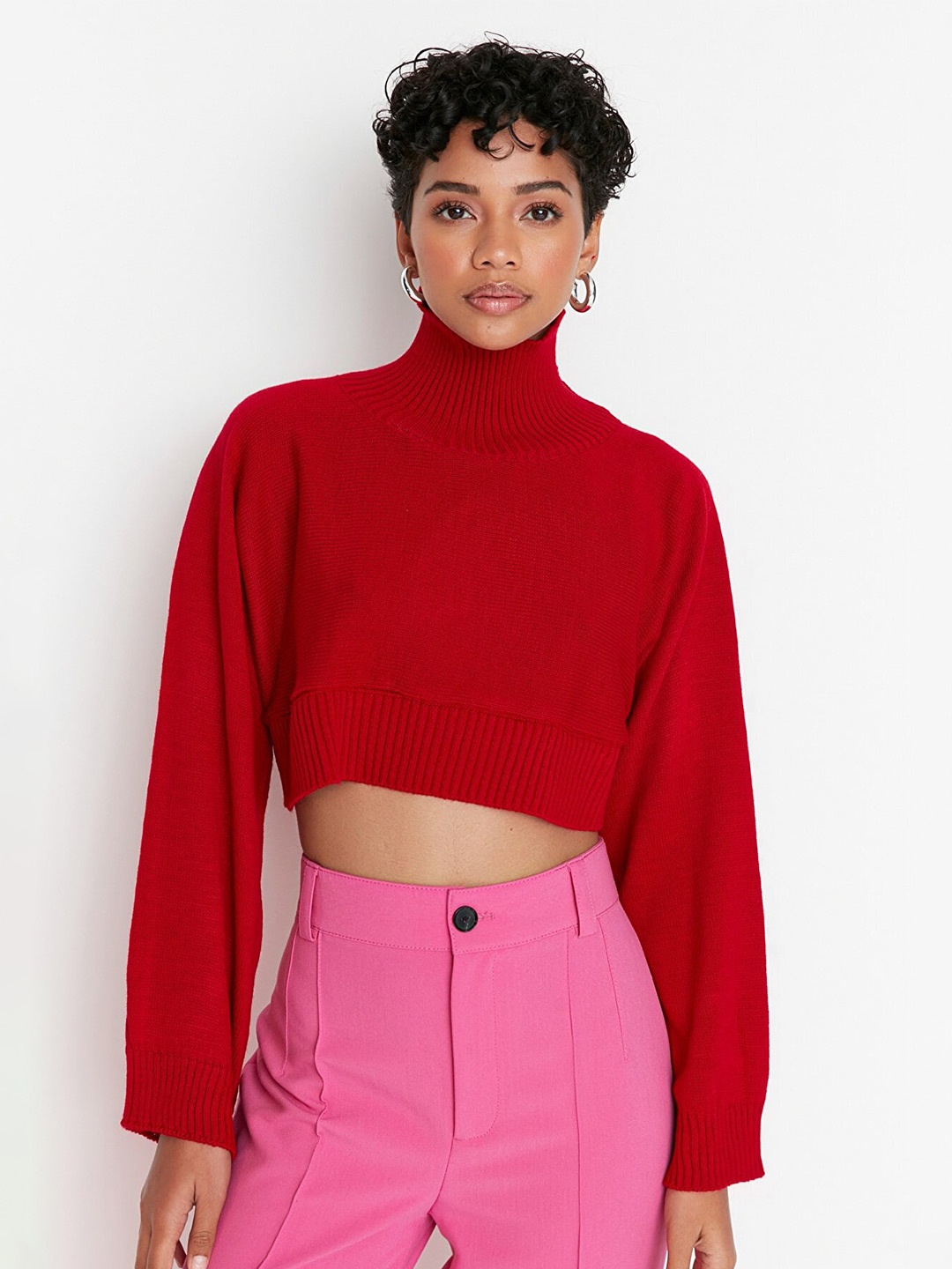 

Trendyol Women Cherry Red Crop Pullover