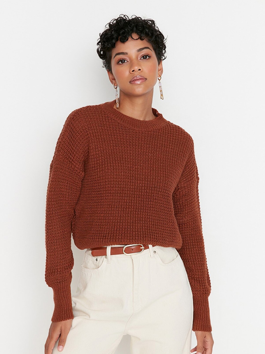 

Trendyol Women Coffee Brown Solid Pullover